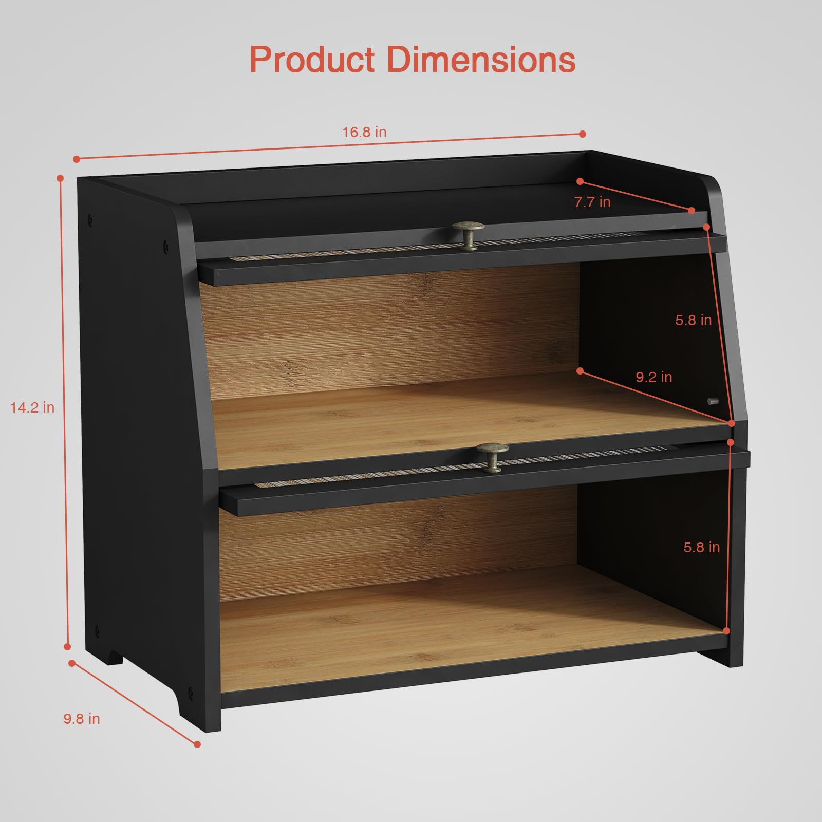 Goozii bread box magnetic latch keeps doors secure.