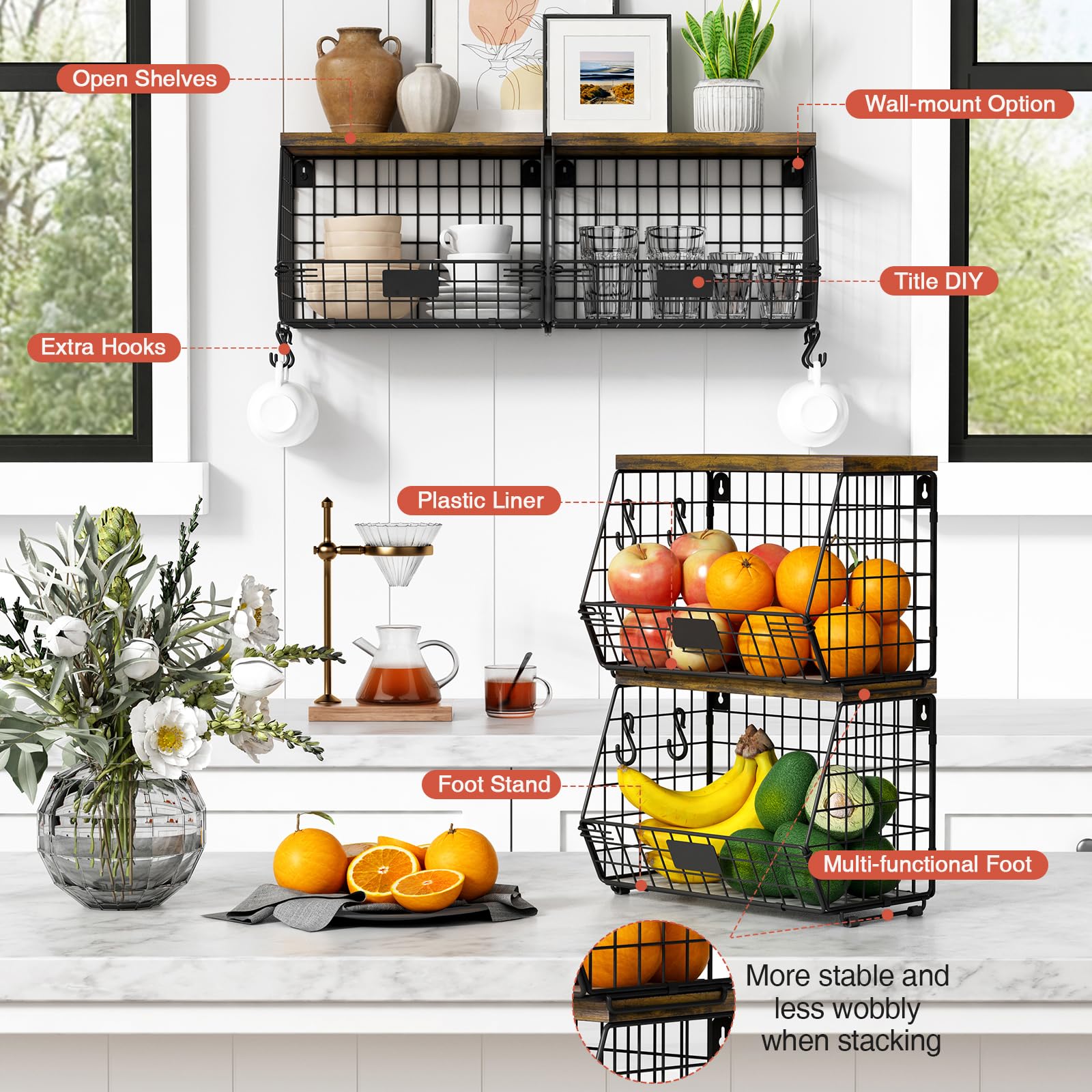 Goozii countertop space-saver basket keeps snacks and produce tidy.