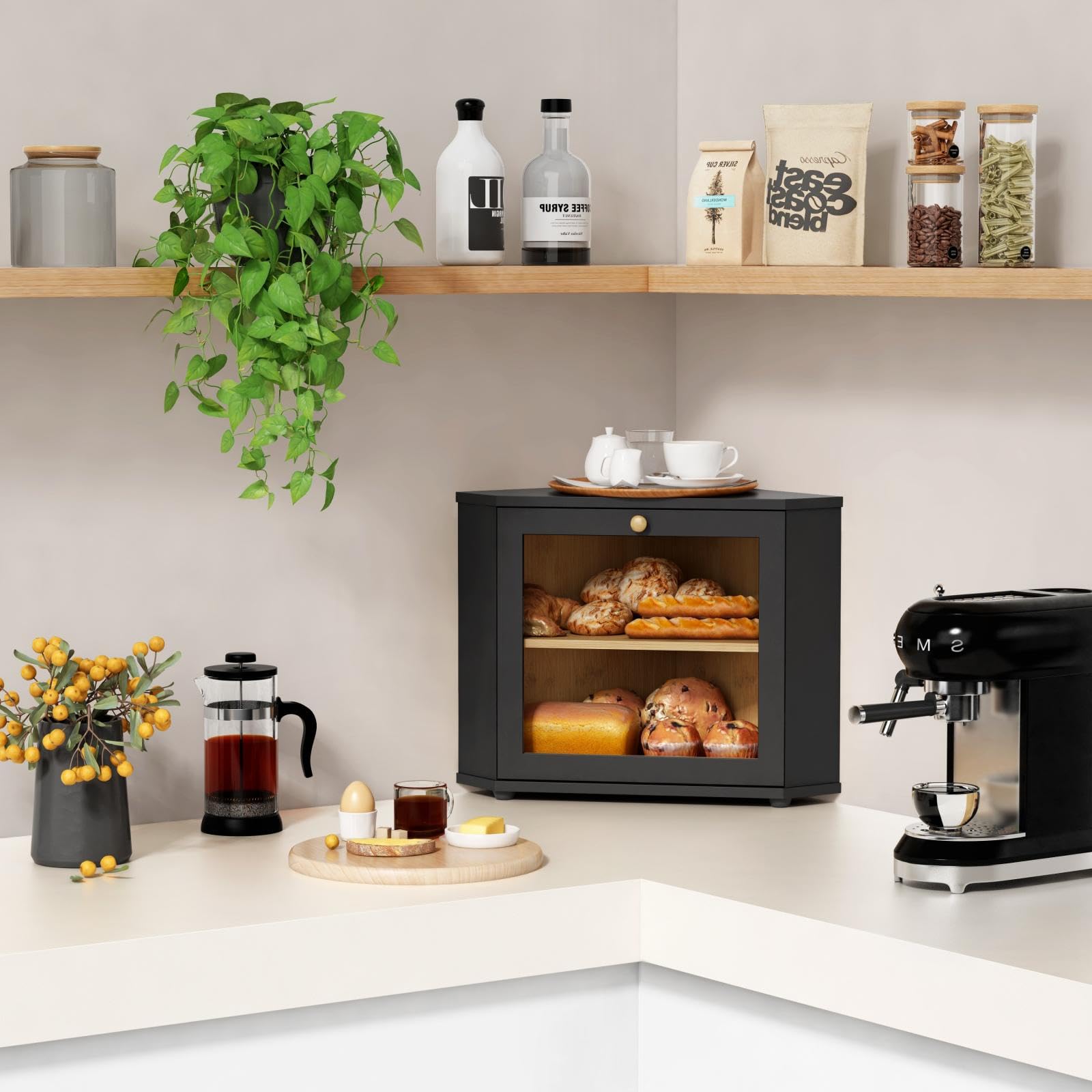Goozii two-layer bread storage highlights organized space and fresh bread at hand.