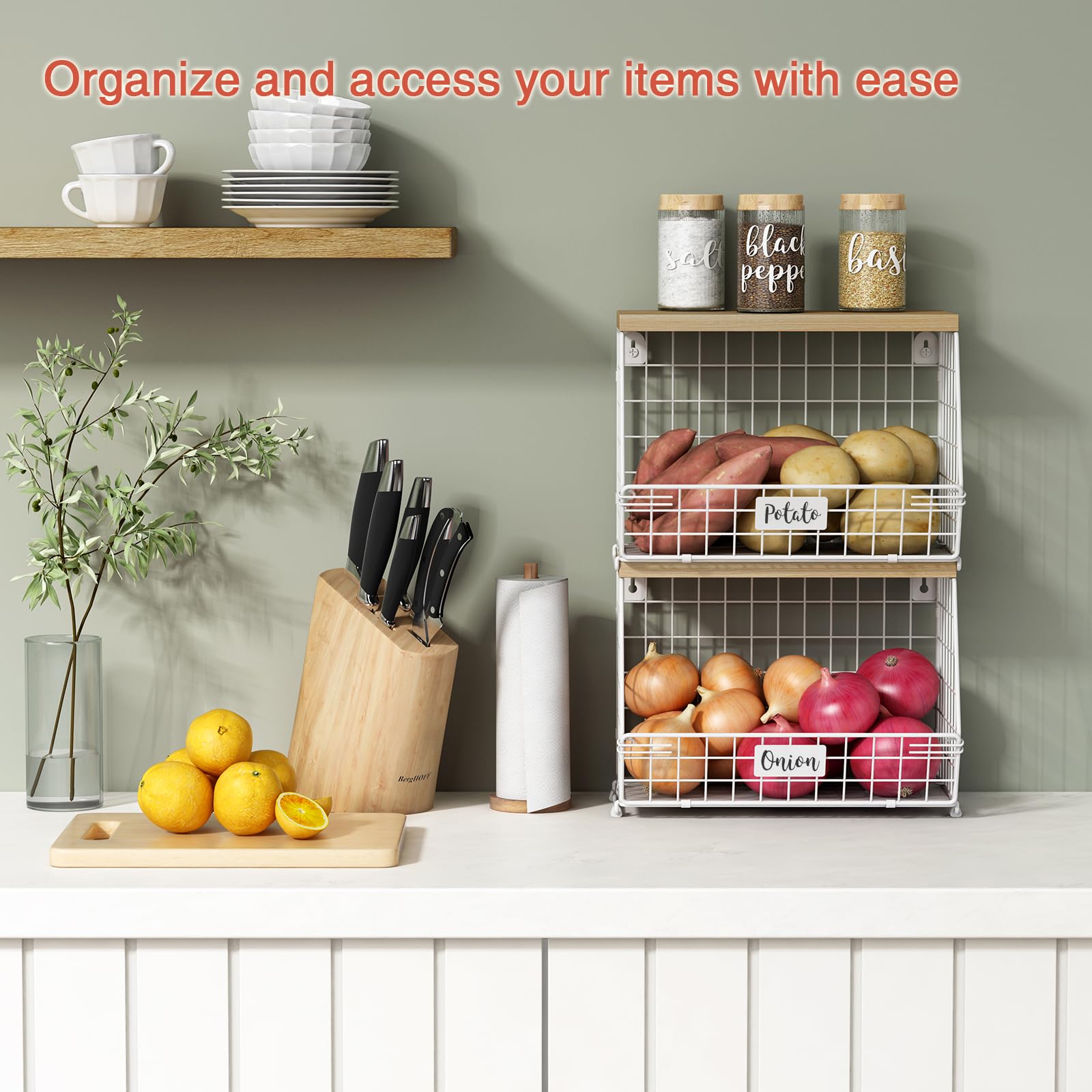 Goozii wall-mounted fruit basket with shelf keeps produce tidy and visible.