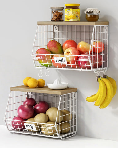 Goozii white fruit basket 2-pack on countertop for easy fruit storage.