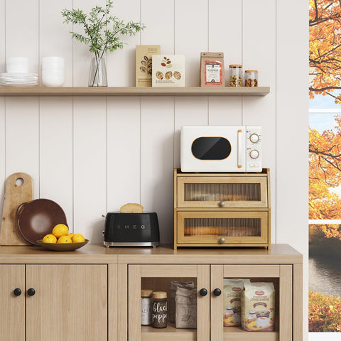 Goozii bamboo bread box double layer interior stores loaves efficiently