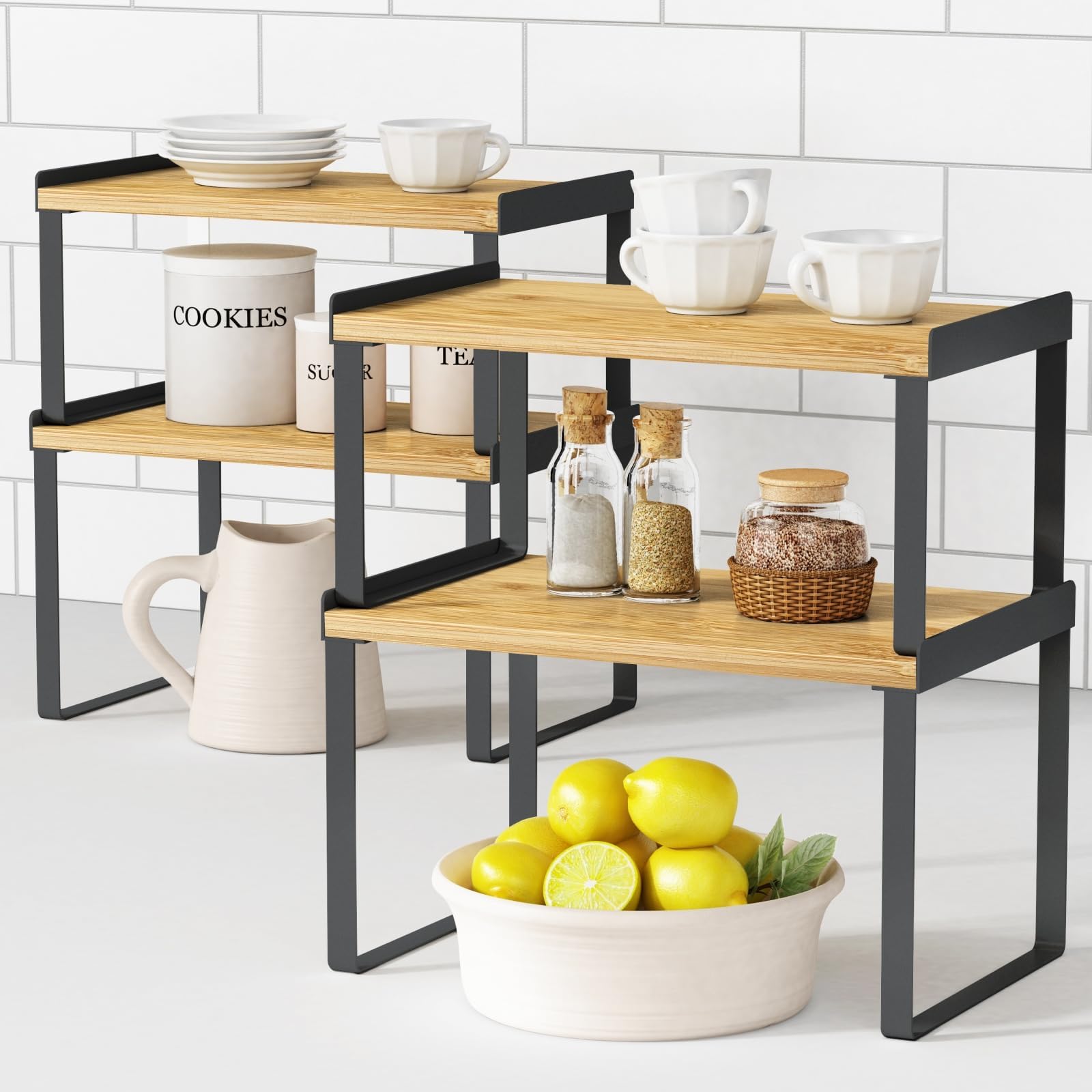 Goozii cabinet shelf large left lip prevents tipping and saves space.