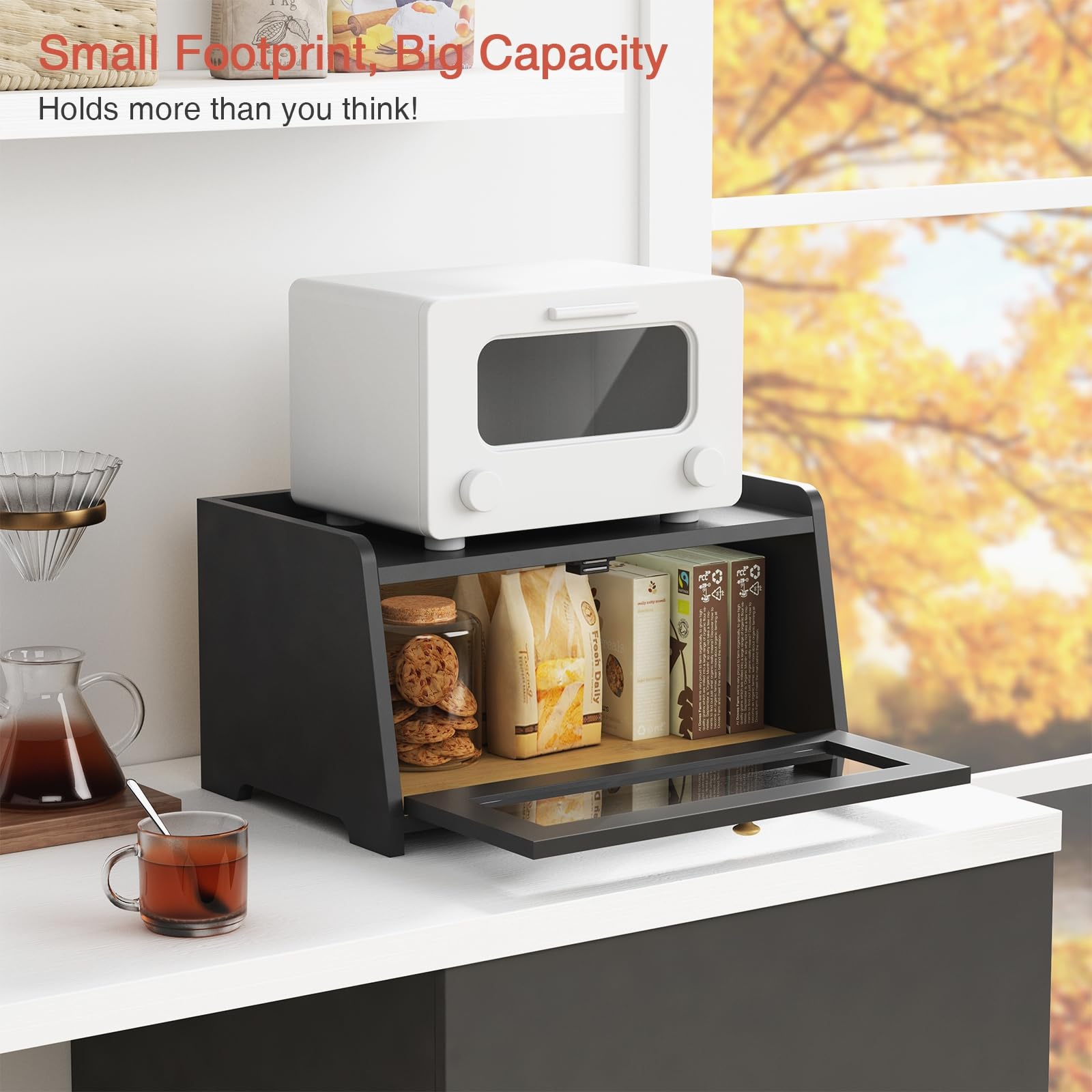 Goozii bread box ventilation gap supports air flow to maintain bread freshness.