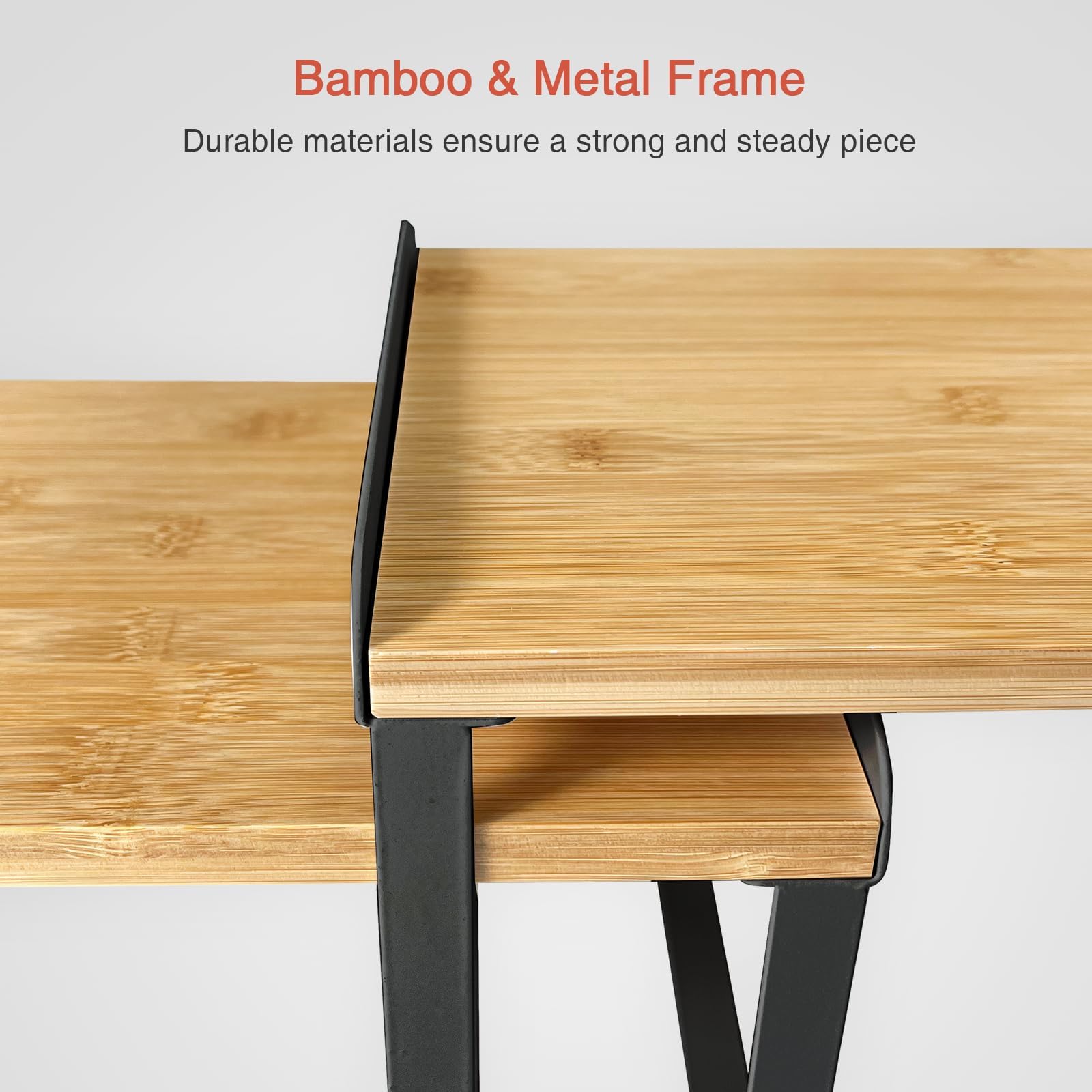 Goozii bamboo frame with black metal for durability.