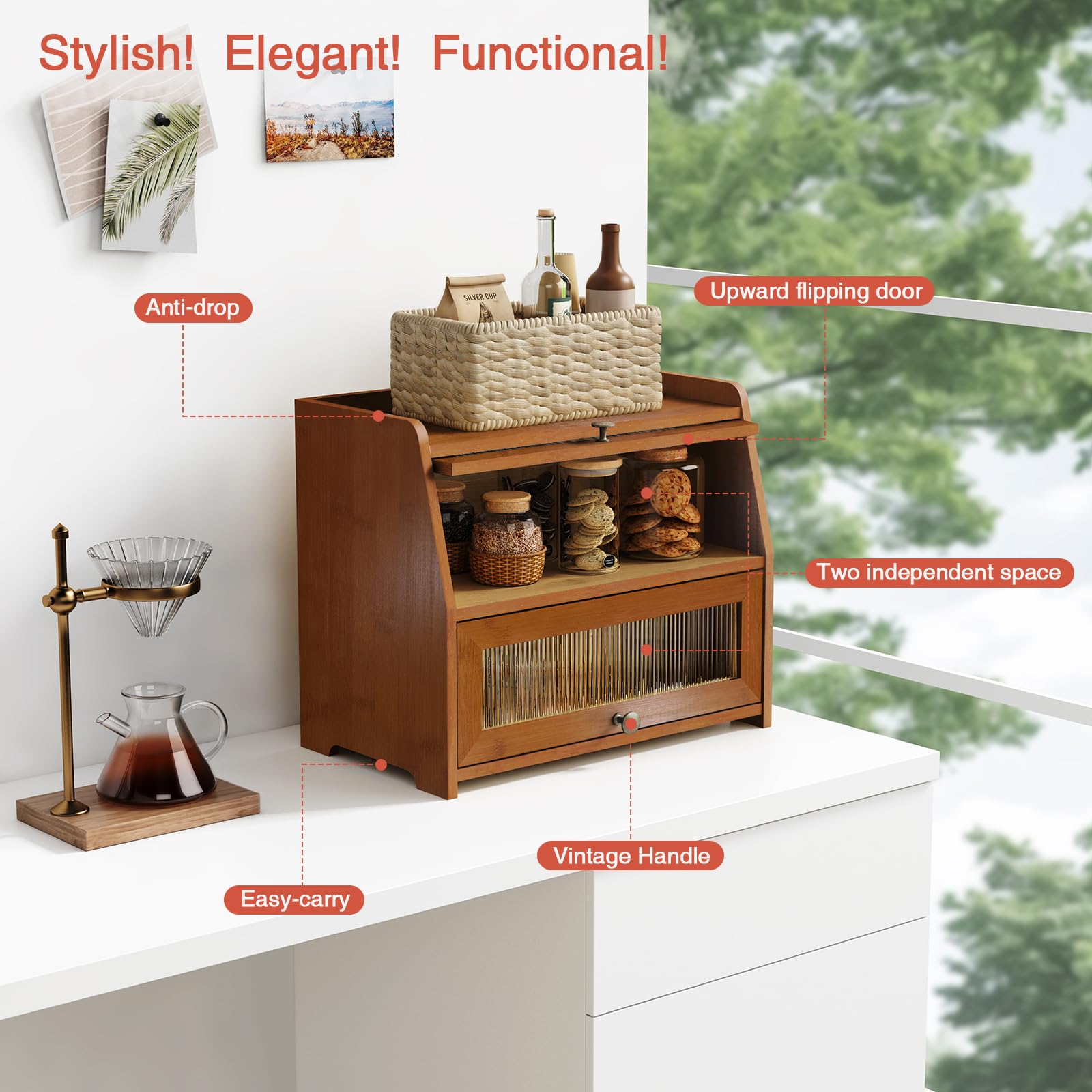 Goozii roll-top bread box ventilation gaps promote airflow and keep bread fresh.