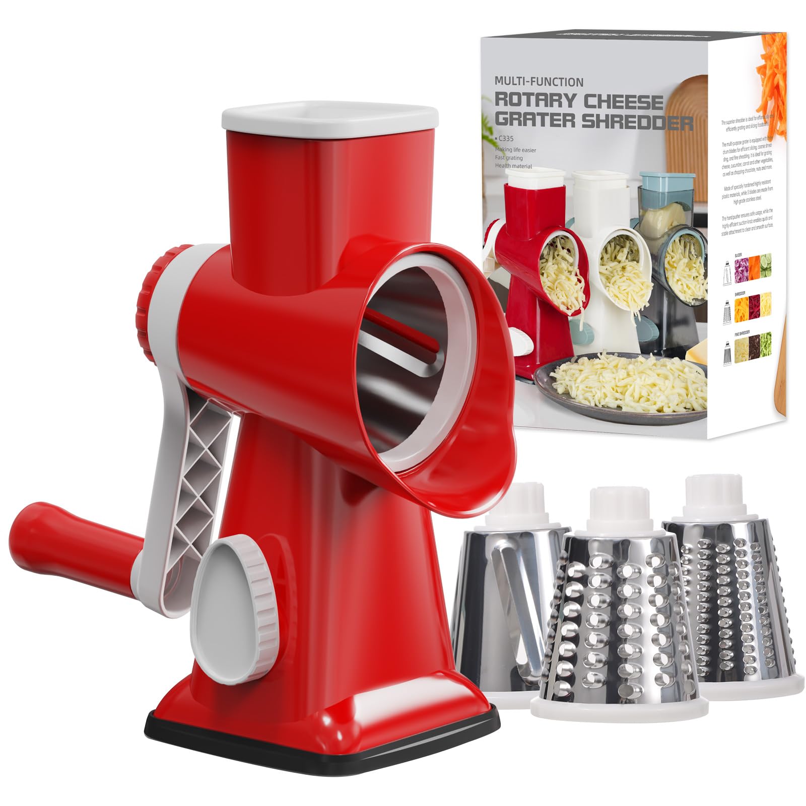 GORCI cheese grater with 3 blades for fast shredding and versatile prep