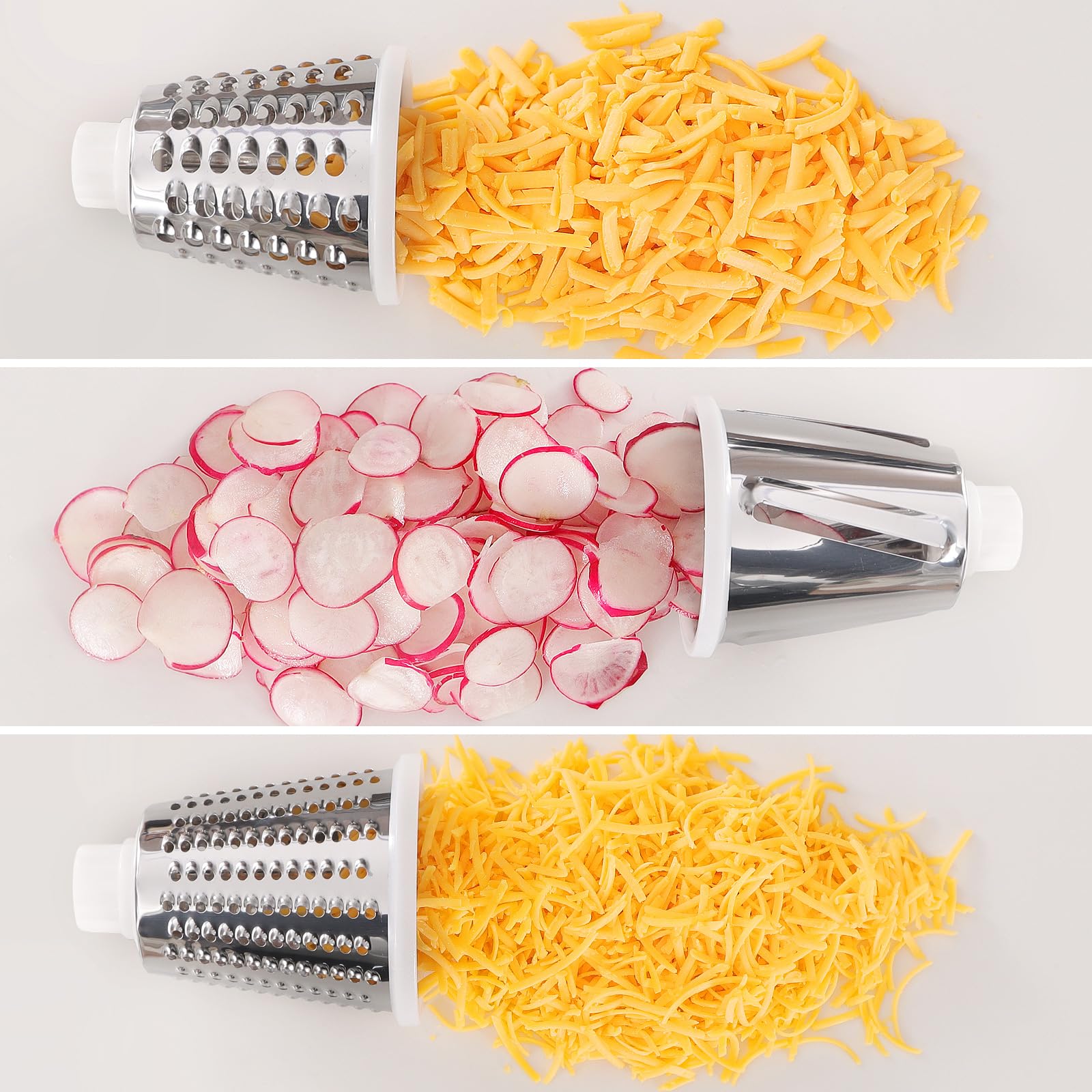 GORCI slicing blade creates even ribbons for salads.