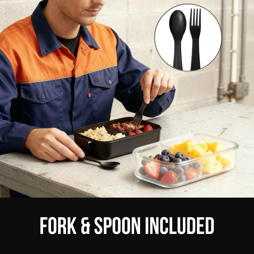 GORILLA GRIP built-in spoon and fork stored in lid