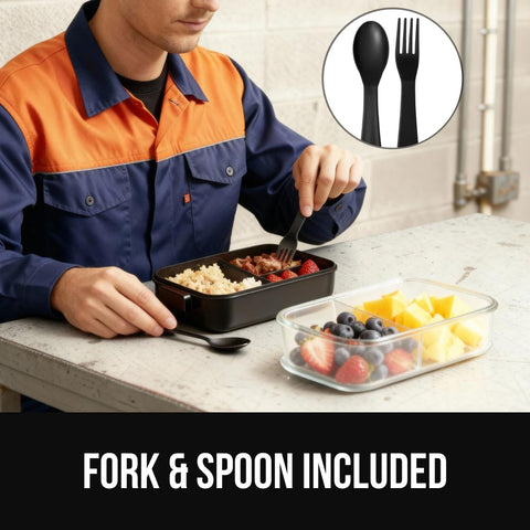 GORILLA GRIP built-in spoon and fork stored in lid