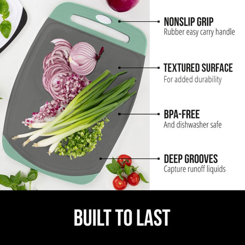 GORILLA GRIP BPA-Free cutting board top view highlights nonporous surface for safety.
