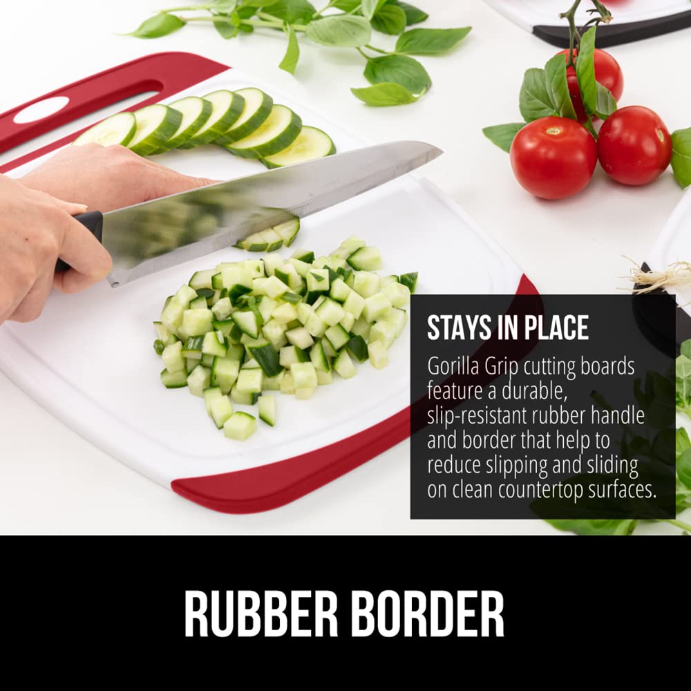 Gorilla Grip red 3-piece cutting board set small board ideal for herbs and fruit prep.