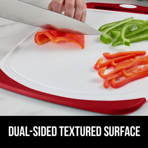 Gorilla Grip red cutting boards designed in the USA for durable kitchen use.