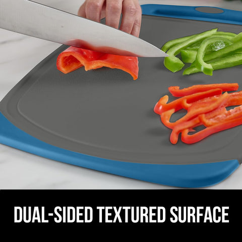 GORILLA GRIP dishwasher-safe label visible on blue gray board