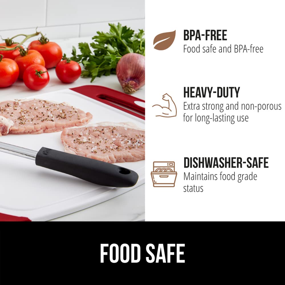Gorilla Grip BPA-free nonporous red cutting board safe for quick dishwasher cleanup.