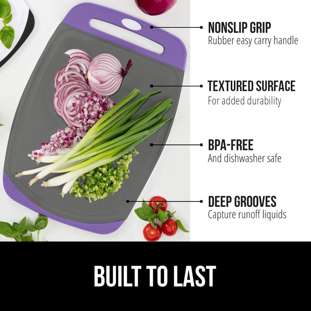 GORILLA GRIP reversible cutting board with dual sides for different prep tasks.