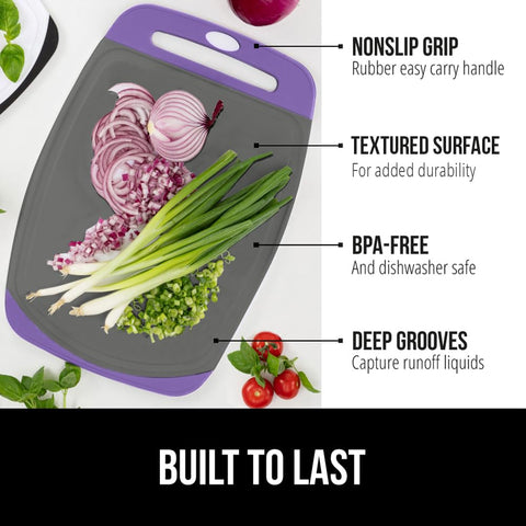GORILLA GRIP reversible cutting board with dual sides for different prep tasks.
