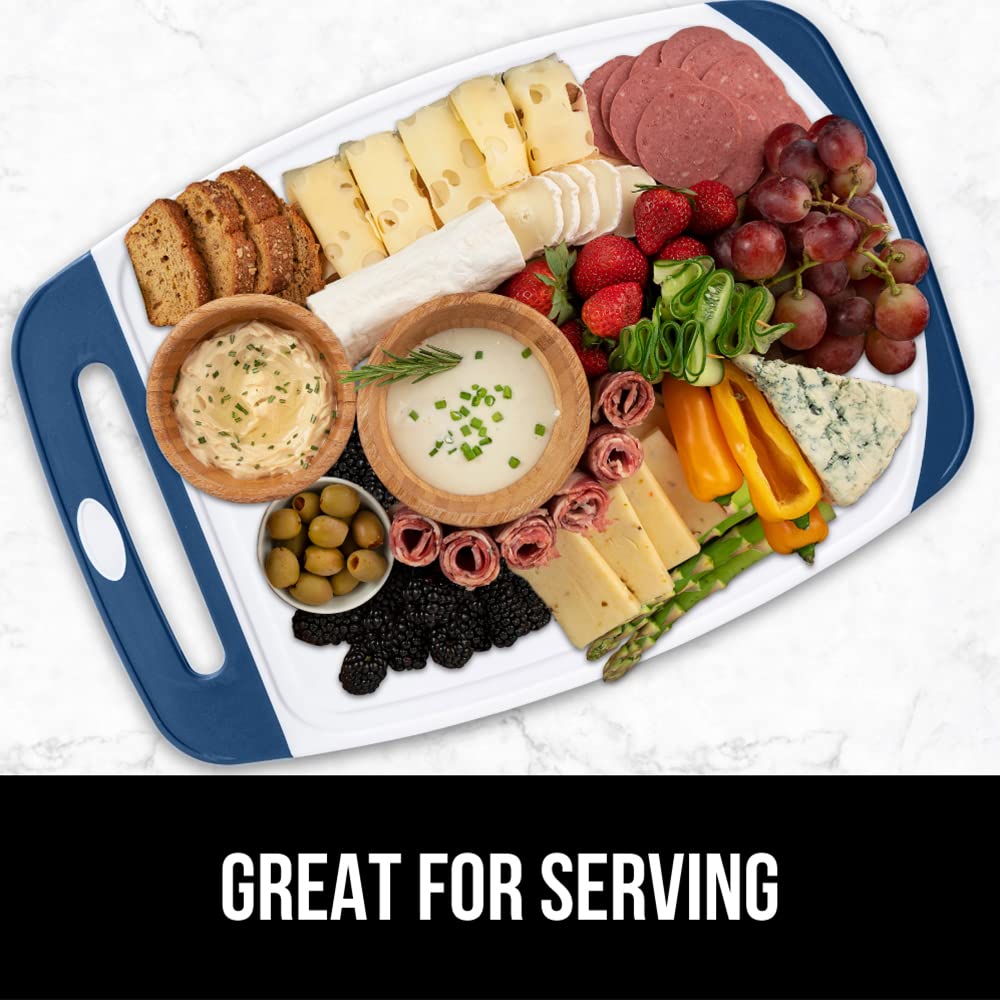 Reversible design doubles as a chic charcuterie board for entertaining.