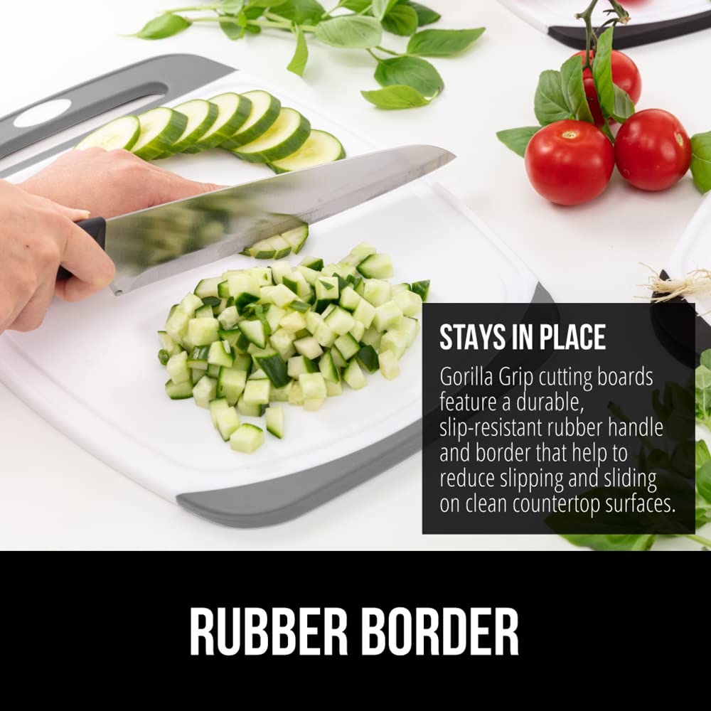 Gorilla Grip cutting board set 3, deep juice grooves catch liquids and reduce mess