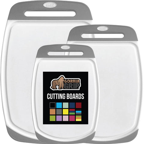 Gorilla Grip cutting board set 3, top view, reversible design for versatile prep