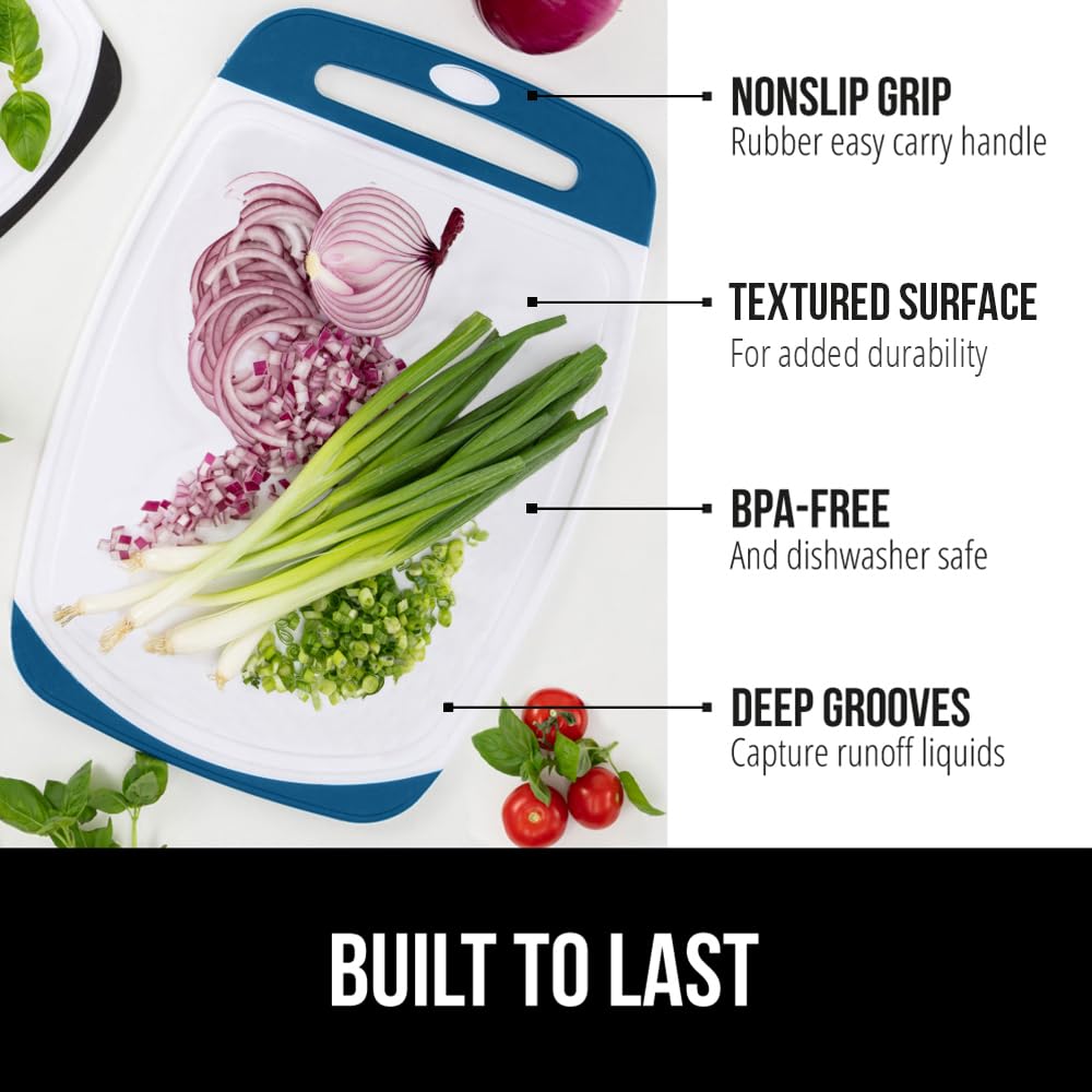 Gorilla Grip board with slip-resistant border stays steady during meal prep