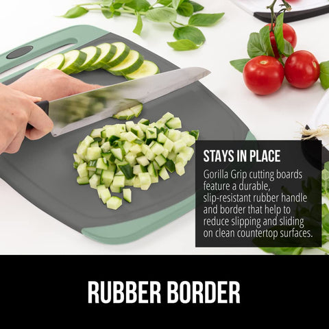 GORILLA GRIP cutting board with slip-resistant border reduces sliding during prep.