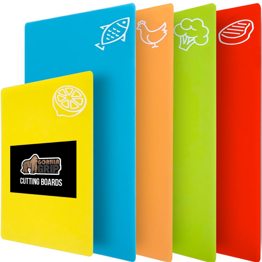 GORILLA GRIP cutting boards with color-coded icons help identify food types at a glance