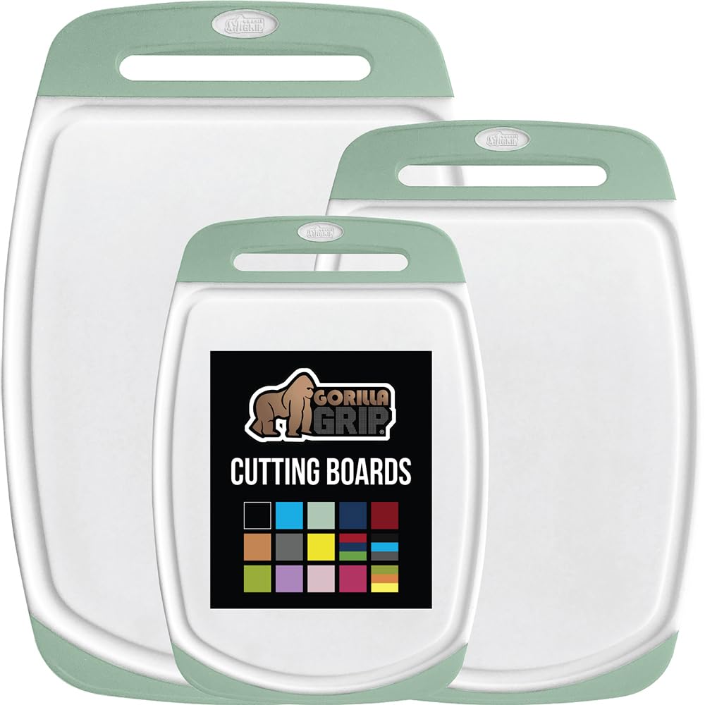 GORILLA GRIP cutting boards—large surface for family meal prep and easy handling.