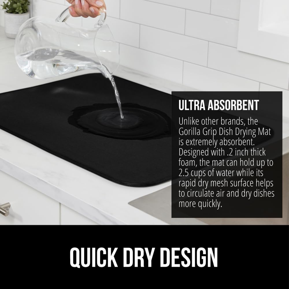 GORILLA GRIP slip resistant backing keeps the mat in place on counters.