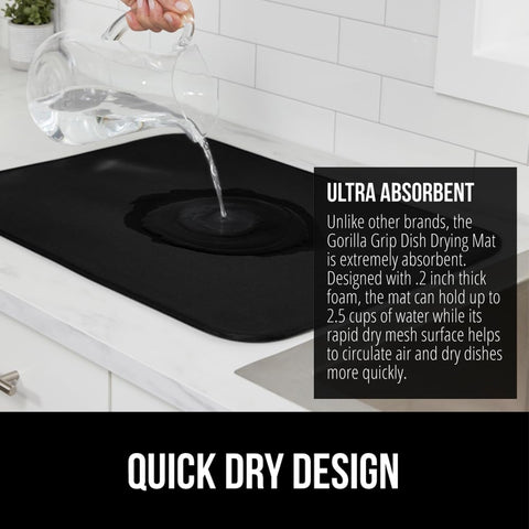 GORILLA GRIP slip resistant backing keeps the mat in place on counters.