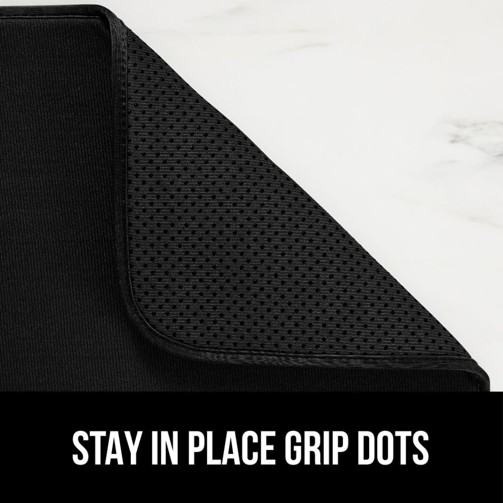 GORILLA GRIP mat used under a drying rack to handle overflow.
