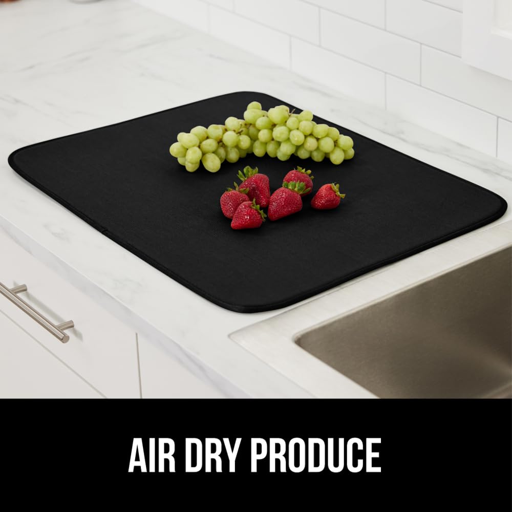 GORILLA GRIP dish mat can absorb up to 2.5 cups of water.