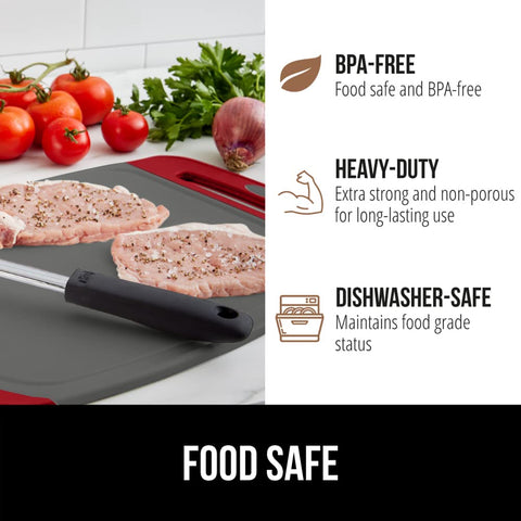 Gorilla Grip heavy-duty cutting board in red-gray for large ingredients.