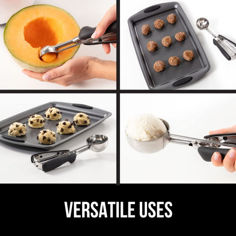GORILLA GRIP melon-ball scoop used for evenly sized fruit decorations