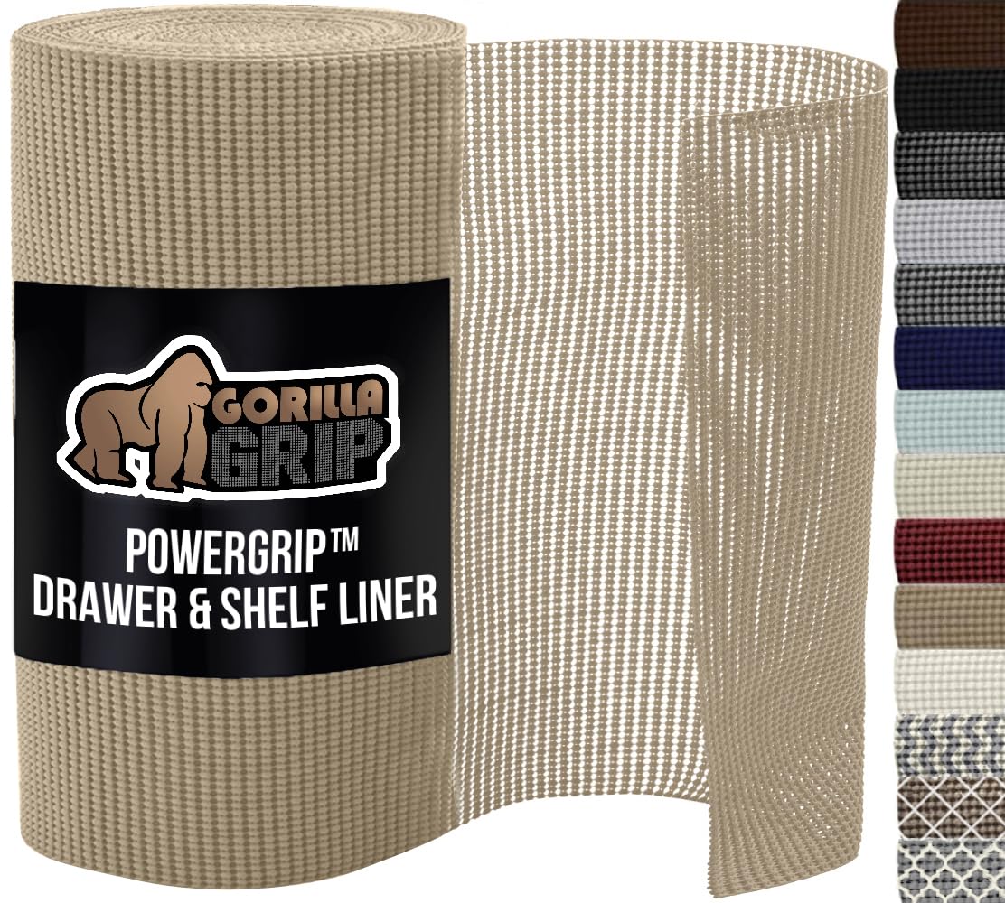 GORILLA GRIP powerGRIP drawer liner beige keeps items secure on 12x20 surfaces