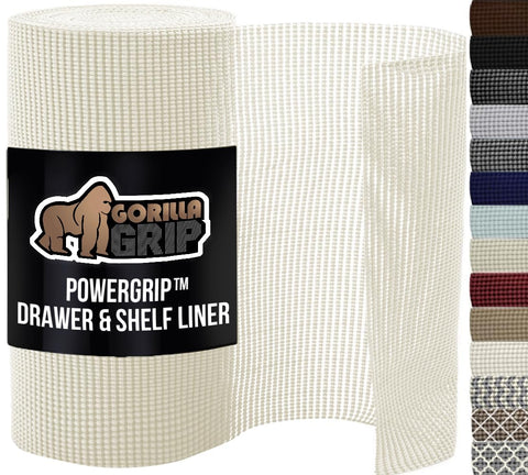 GORILLA GRIP powerGRIP drawer liner spread inside a drawer to prevent items from sliding.