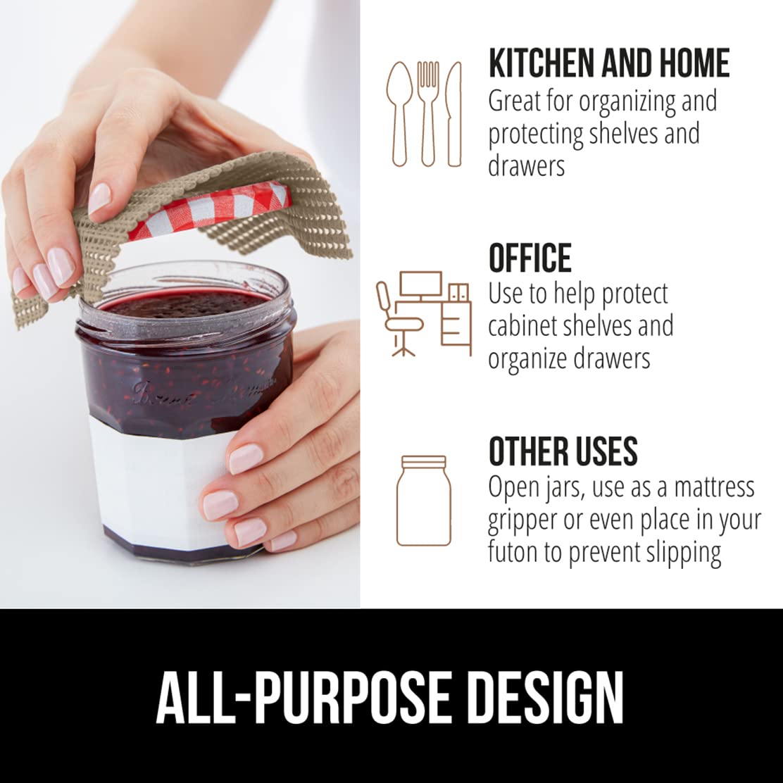 GORILLA GRIP powerGRIP kitchen drawer organizer using liner to stabilize utensils