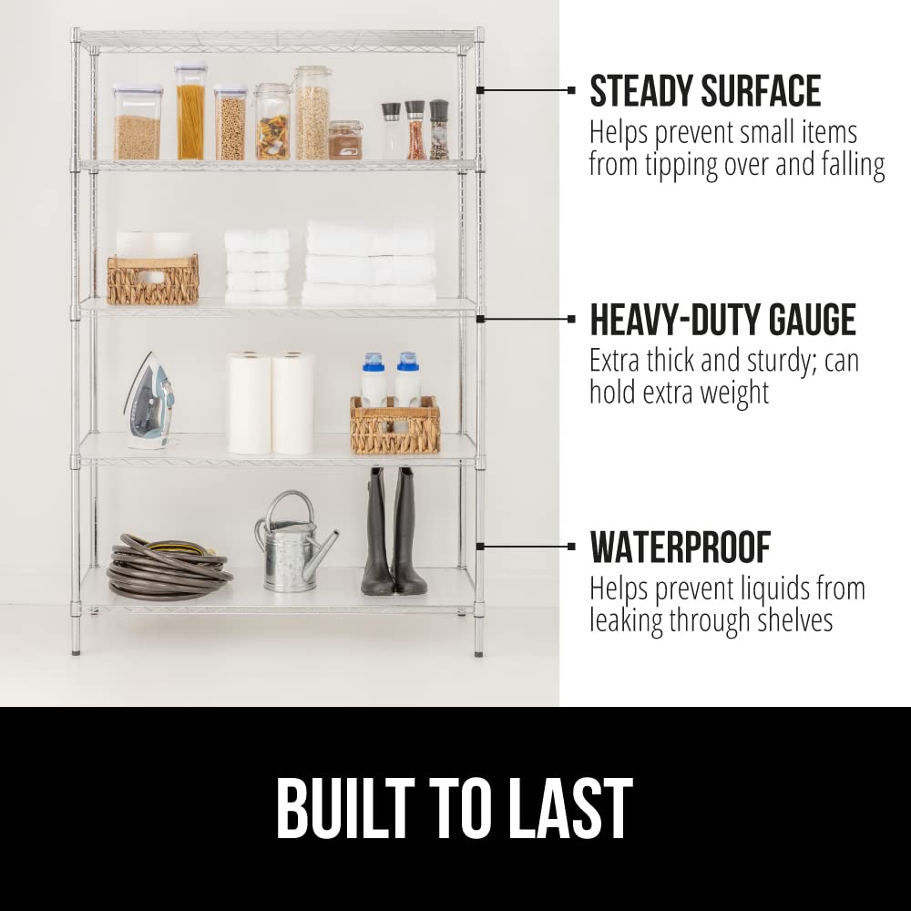 GORILLA GRIP ShelfGuard liner installed in pantry cabinet for stability.