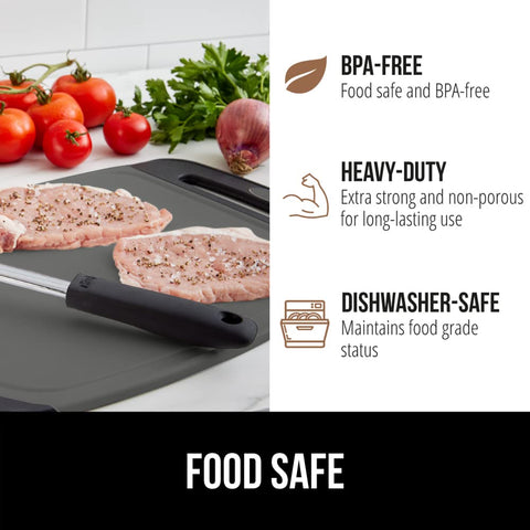 GORILLA GRIP rubber border keeps boards stable while chopping.