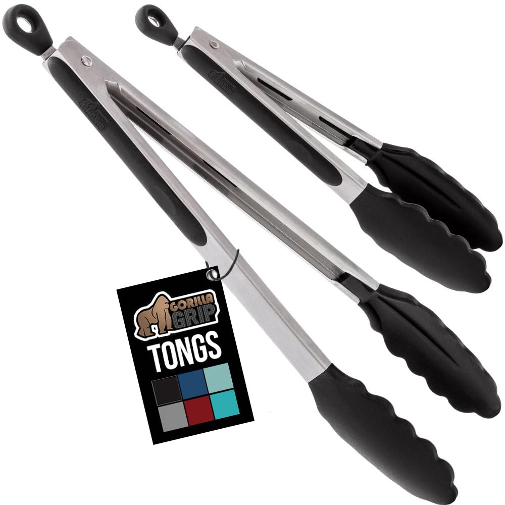 GORILLA GRIP 7-inch stainless steel tongs with silicone tip for nonstick pans