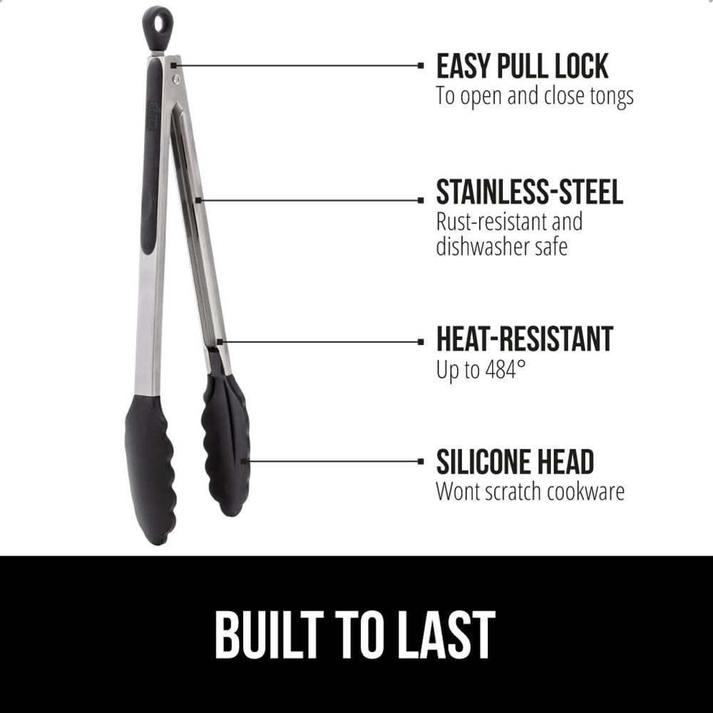 GORILLA GRIP 9-inch stainless steel tongs ideal for grilling and flipping larger meats