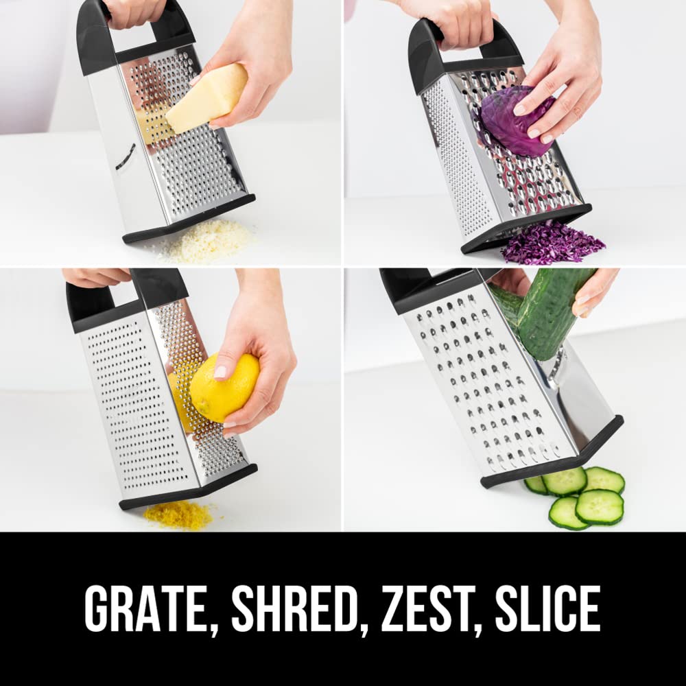 GORILLA GRIP XL stainless steel blades deliver sharp zest and precise shredding