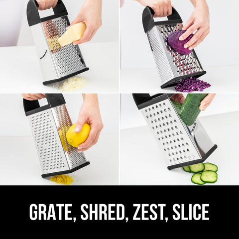 GORILLA GRIP XL stainless steel blades deliver sharp zest and precise shredding