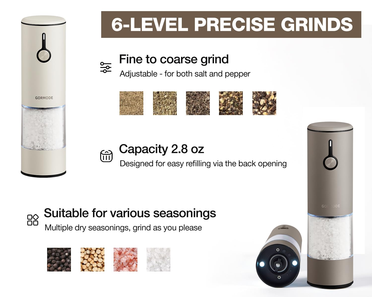 GORMODE ceramic core offers six adjustable grinding levels for texture control