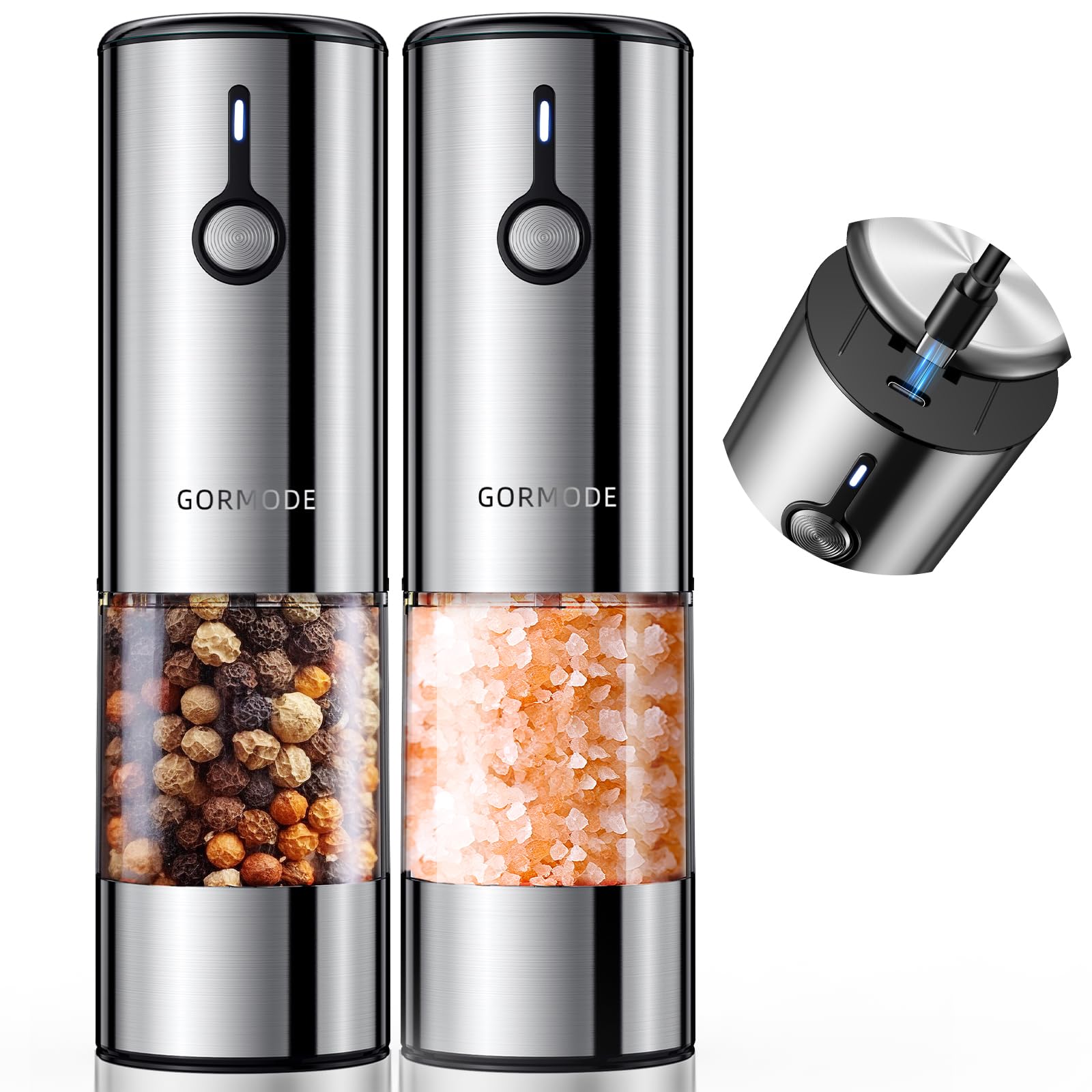 GORMODE electric grinder set on tabletop setup for convenient seasoning.