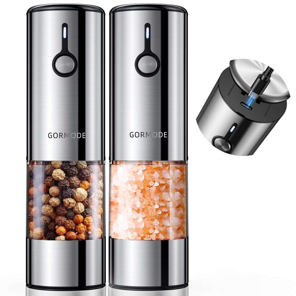 GORMODE electric grinder set on tabletop setup for convenient seasoning.