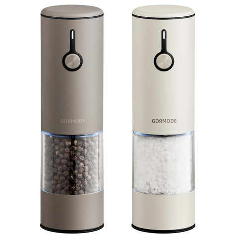 GORMODE stainless steel salt and pepper grinder with USB charging base for easy refills