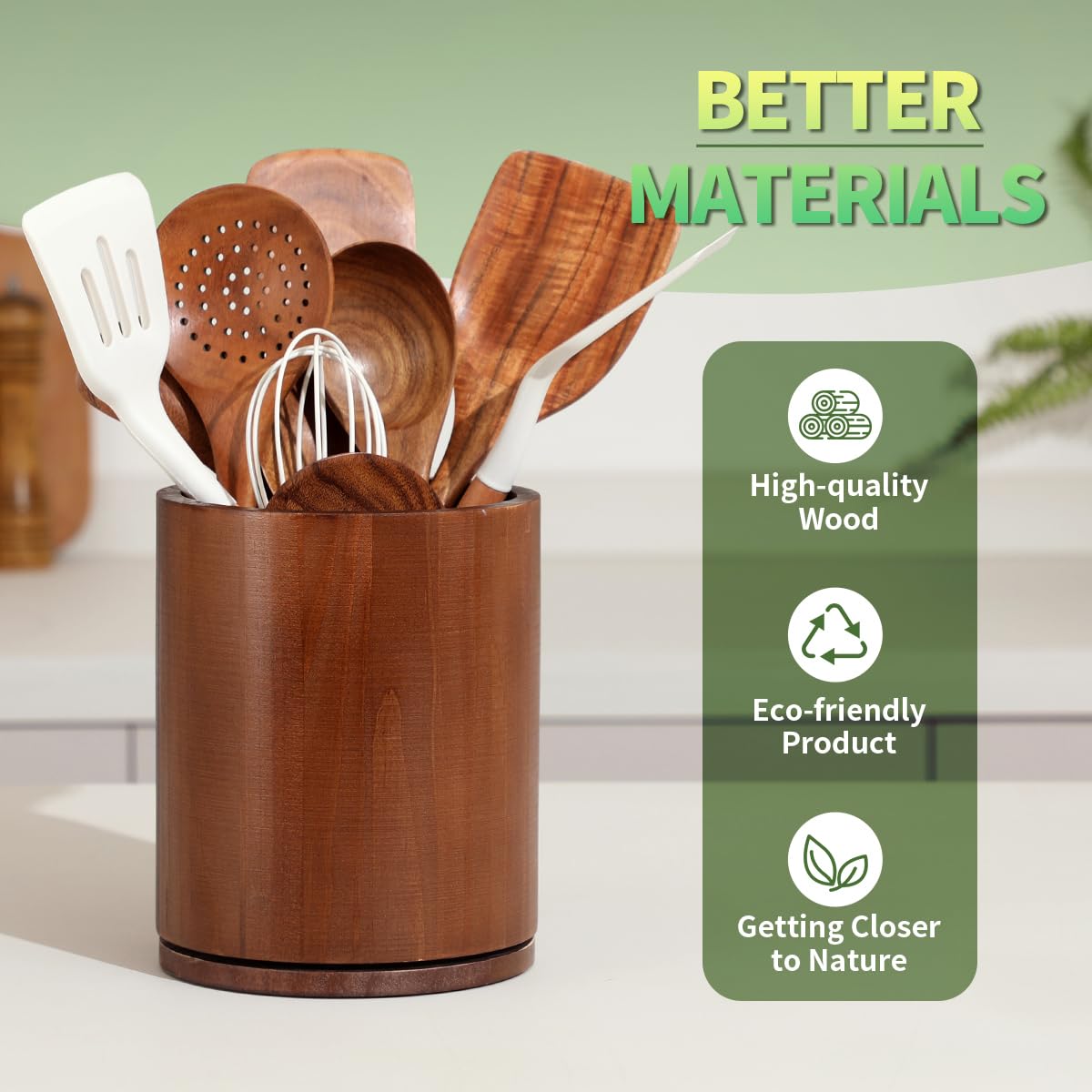 Gorsent rotating holder keeps long utensils within reach.