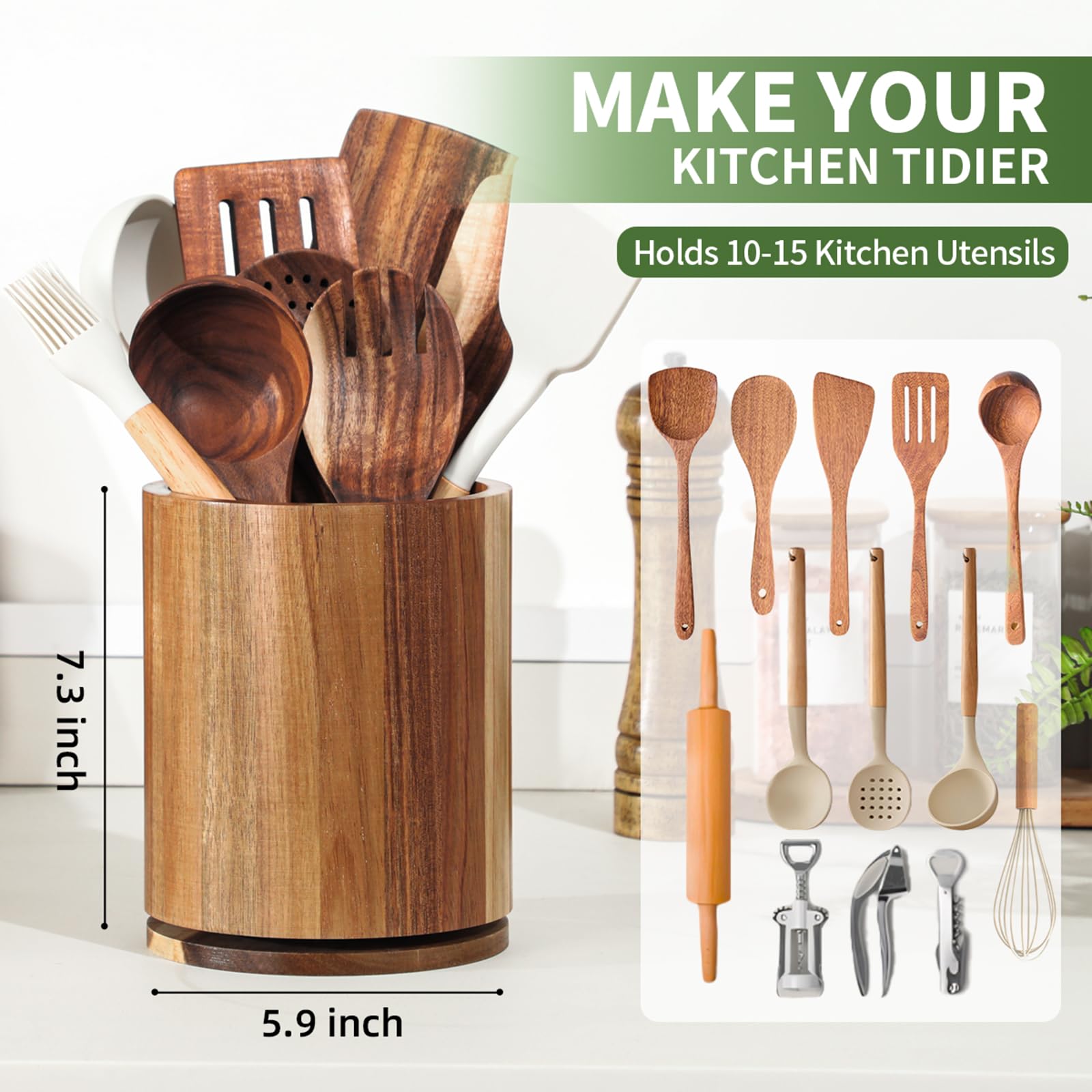 Gorsent acacia wood utensil holder highlights natural grain and durable construction