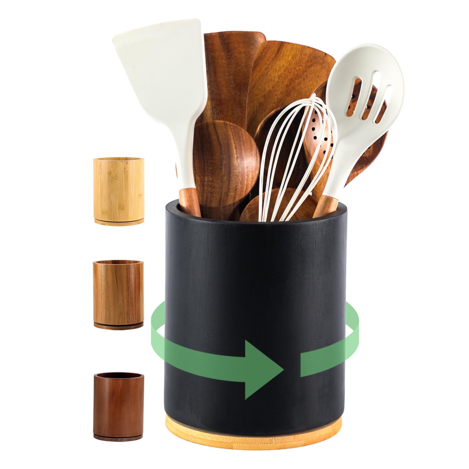 Gorsent wooden utensil holder with 360° rotation keeps utensils within easy reach.